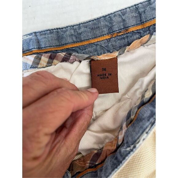 Bob Timberlake Men's Flat Front 100% Cotton Khaki Check Chino‎ Shorts 36 A19 - Picture 3 of 6